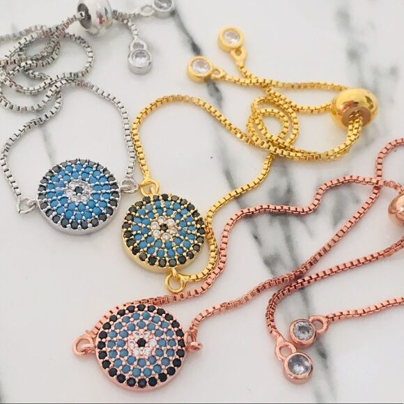 Evil Eye Pave CZ Adjustable Bracelets NWT - Picture 2 of 6